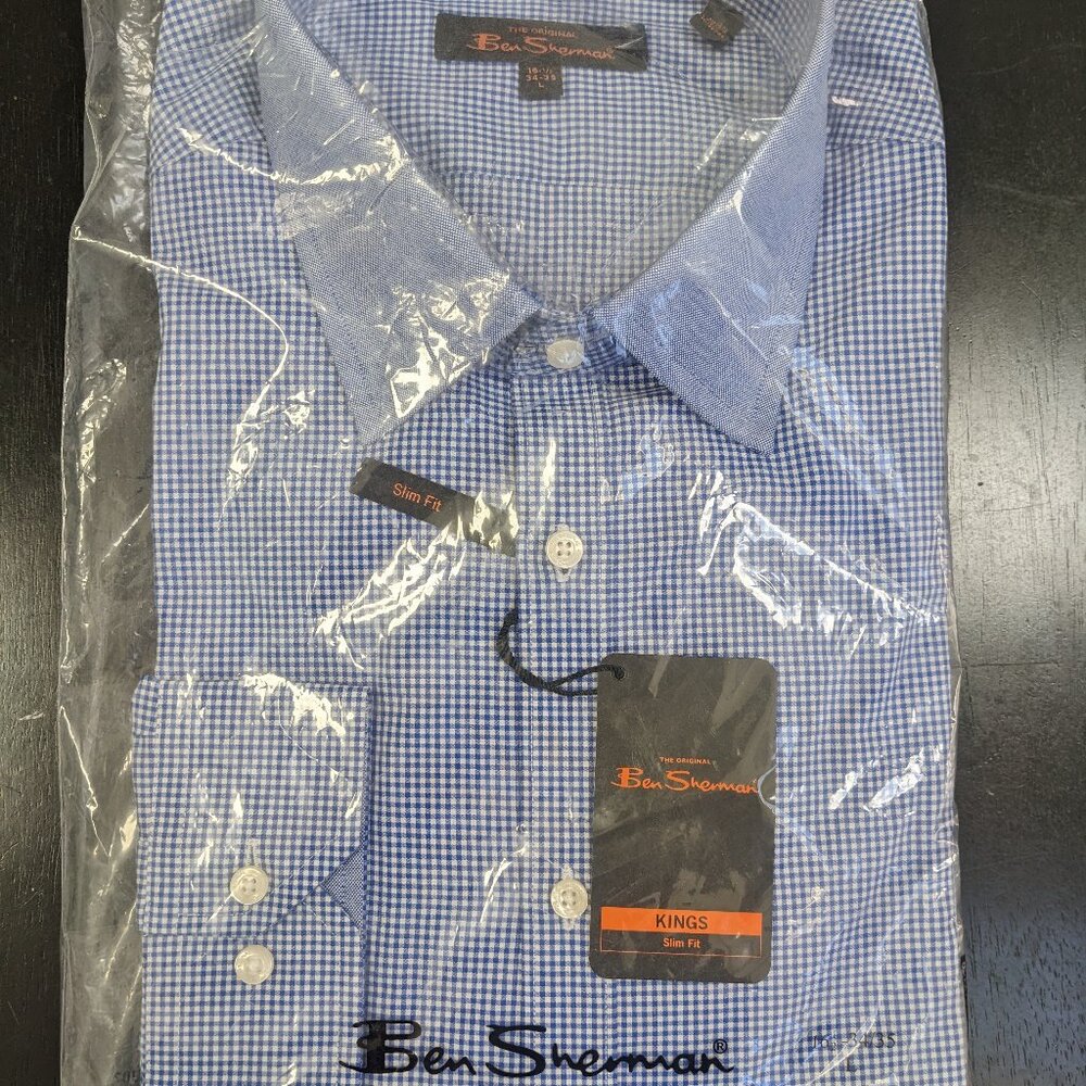 Ben Sherman - Blue & White Button Down Long Sleeve, Large